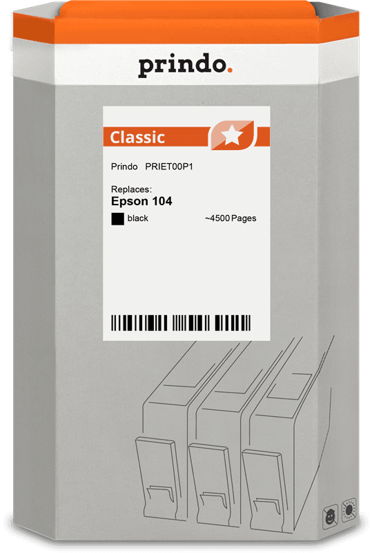 Prindo Classic Tintenflasche kompatibel mit Epson 104 Schwarz