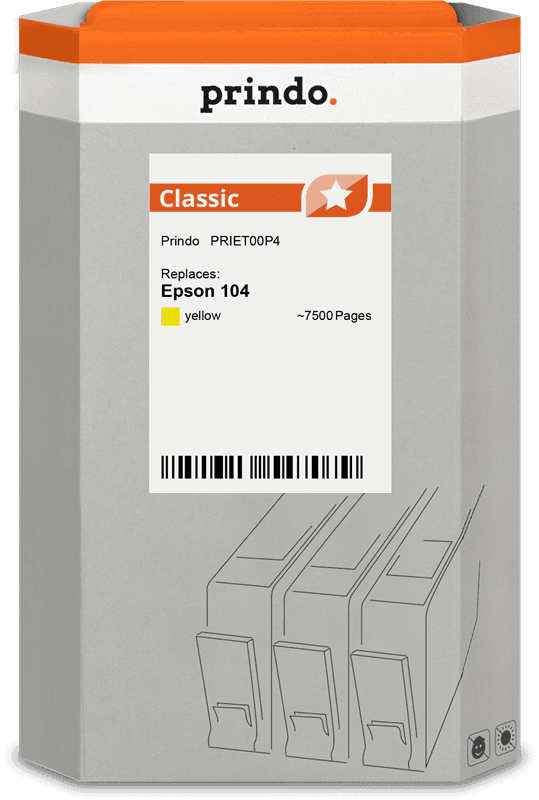 Prindo Classic Tintenflasche kompatibel mit Epson 104 Gelb